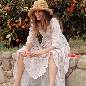 Christy Dawn Basil Dress in Oma petal pink roses- 100% organic cotton - M/L